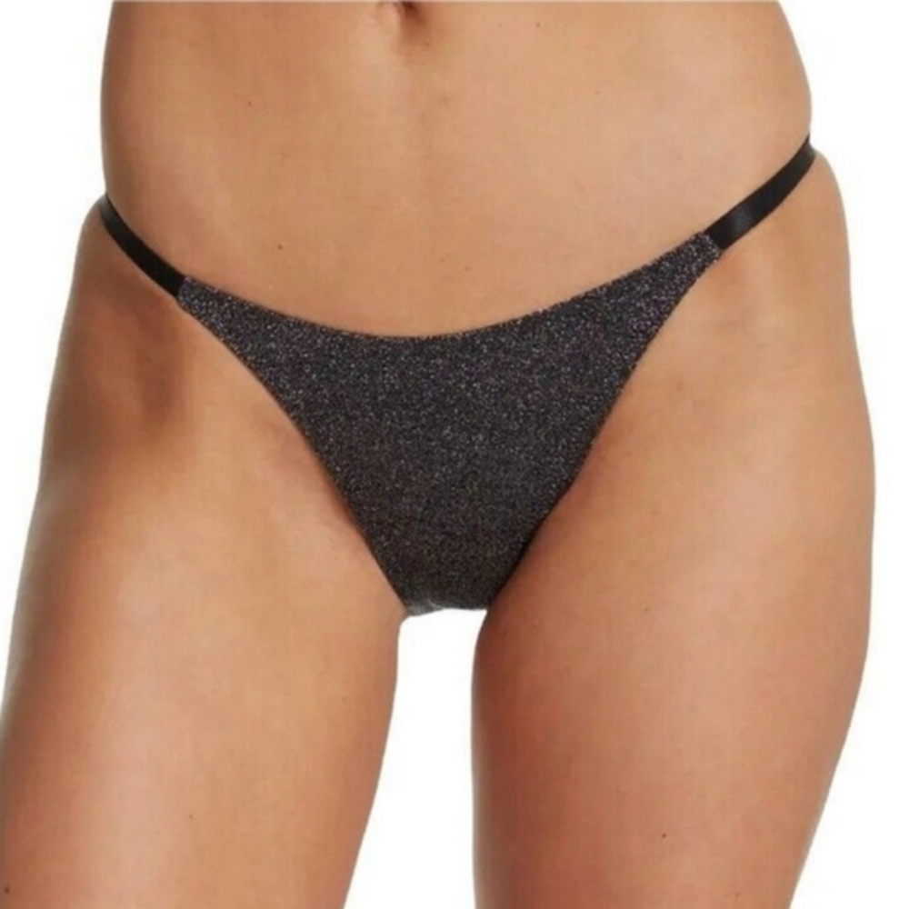 Kendall + Kylie Bandeau High Leg Bikini Bottoms Black Glitter XL